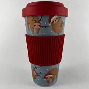 Cambridge Reuse Me English By Design Bamboo Silicone Christmas Sloths Travel Mug